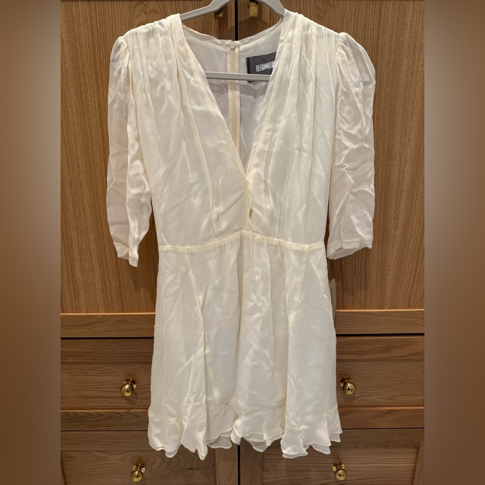 REFORMATION *NWT* Cream Flounce Mini Dress